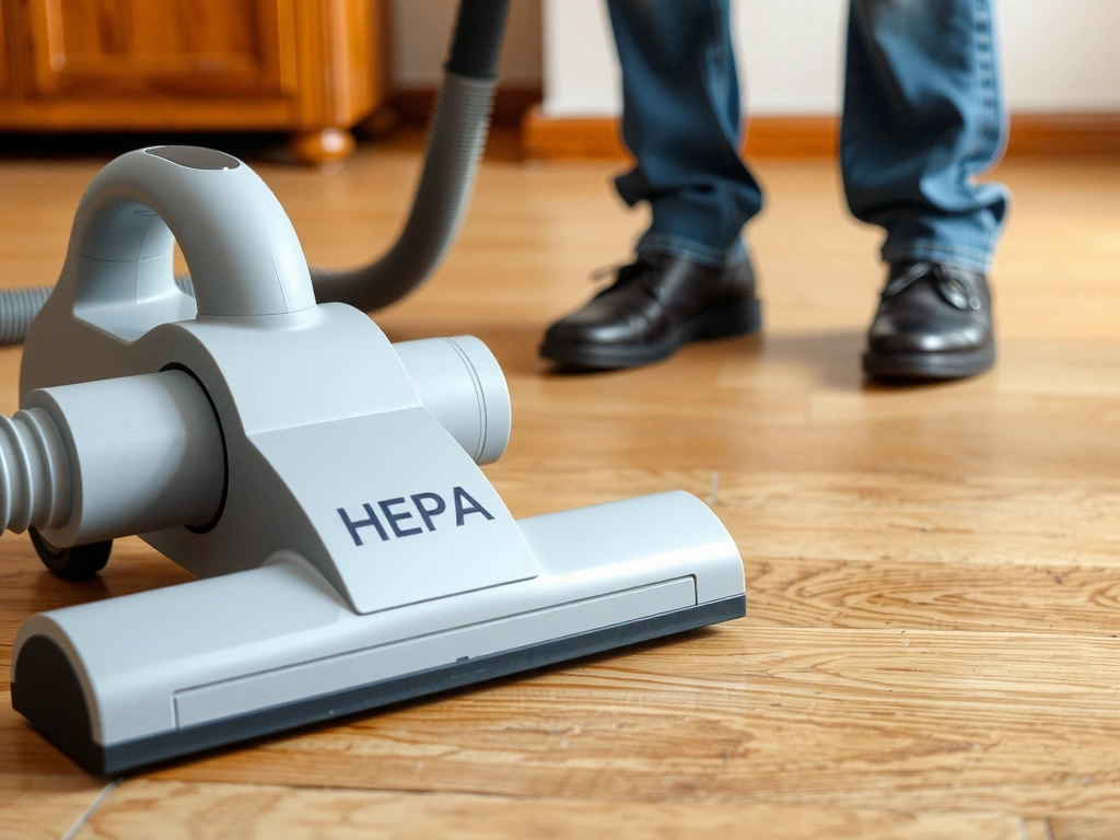 HEPA vacuum in use