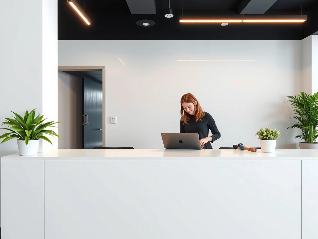 Reception desk with managed cables