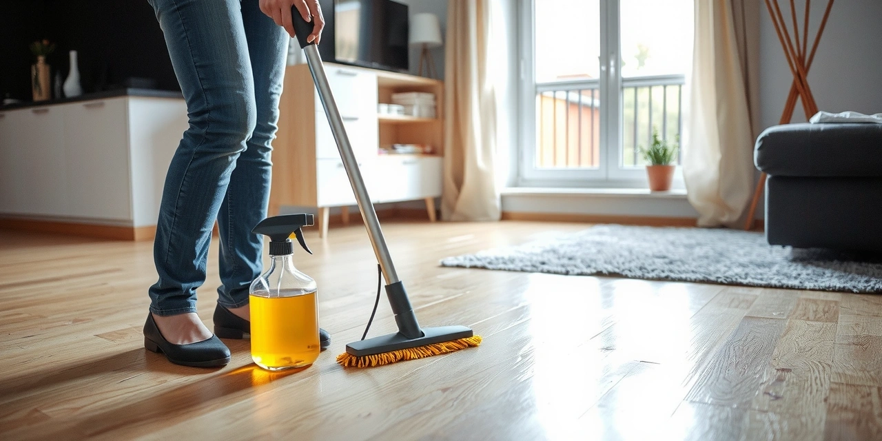 Professional cleaning technician at work in a Prague apartment